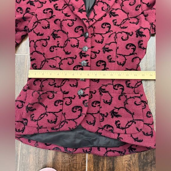 Pendleton Blazer Burgundy Black Flocked Scroll Wool Vintage High Low Sz S - Picture 10 of 15
